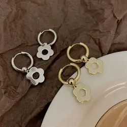 AOMU S925 Romantic Sweet Small Hollow Plant Flower Metal Gold Simple Versatile Geometric Round Floral Women Party Earrings
