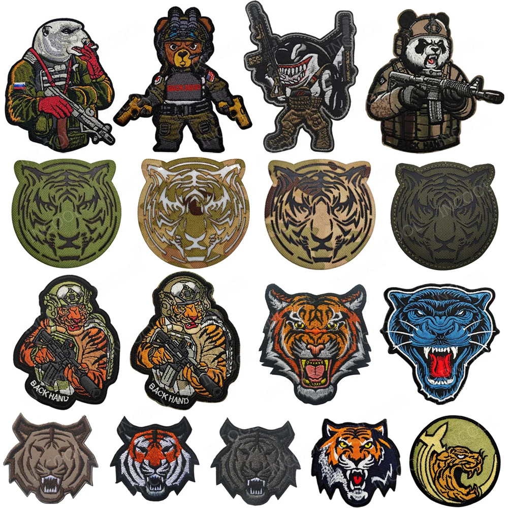 Animals Tiger Bear Shark Panda Embroidered Patches IR Reflective Armband Decoration Patch For Clothing Backpack