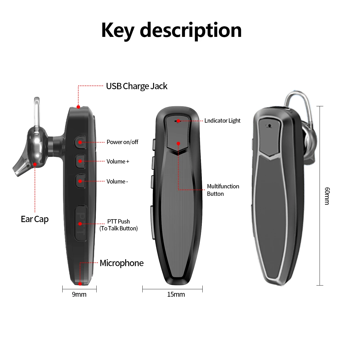 Baofeng Walkie Talkie Wireless  PTT Headset Earpiece Hands-free K Plug For Kenwood UV-5R BF-888S Quansheng UV K5 (8)