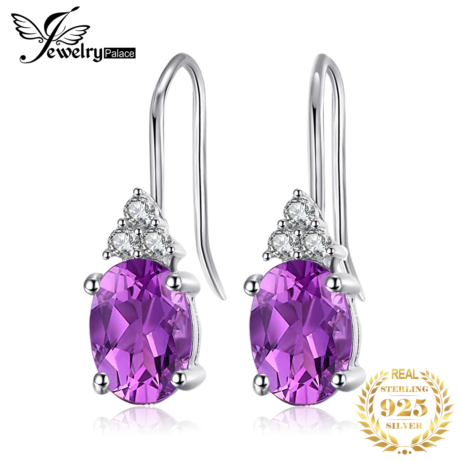 JewelryPalace Oval Purple Created Alexandrite Sapphires 925 Sterling Silver Clip on Drop Earrings for Women Gemstone Jewelry