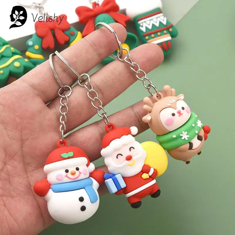 Christmas Series Santa Claus Christmas Tree Key Chains For Backpacks Pendant Cute Elk Doll Key Ring For Kids Friends Gift