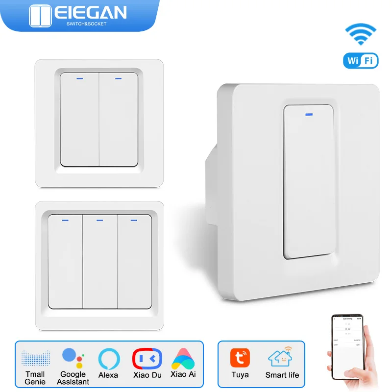 ELEGAN WiFi Tuya interruptor inteligente botón 1/2/3 Gang interruptores de pared sin cable neutro funciona con Alexa Google Home Smart Life