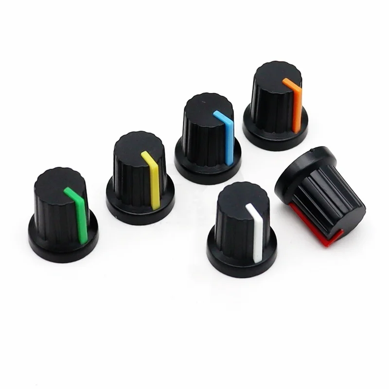 30 шт./лот WH148 ручка потенциометра 15X17 мм 6 мм пластиковая крышка 6 цветов аудио ручка потенциометр ручка регулировки громкости