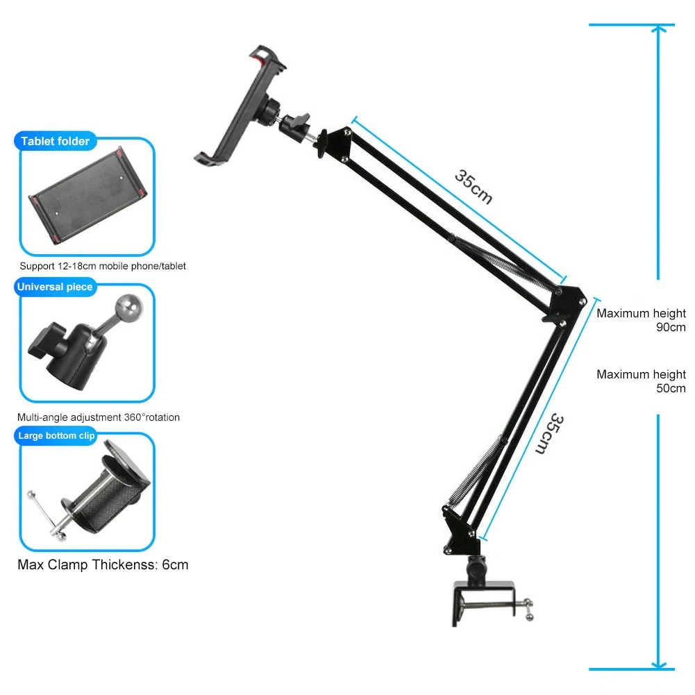 2020 novo ângulo de 360 graus ajustável braço longo telefone tablet suporte montagem suporte venda quente dropship