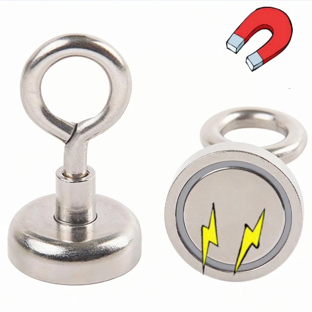 149Lb Fishing Magnets Mounting Magnetic Pots Dia42mm with Closed Hook 68kg Pulling Neodymium Magnets for Treasure Hunting 2pcs