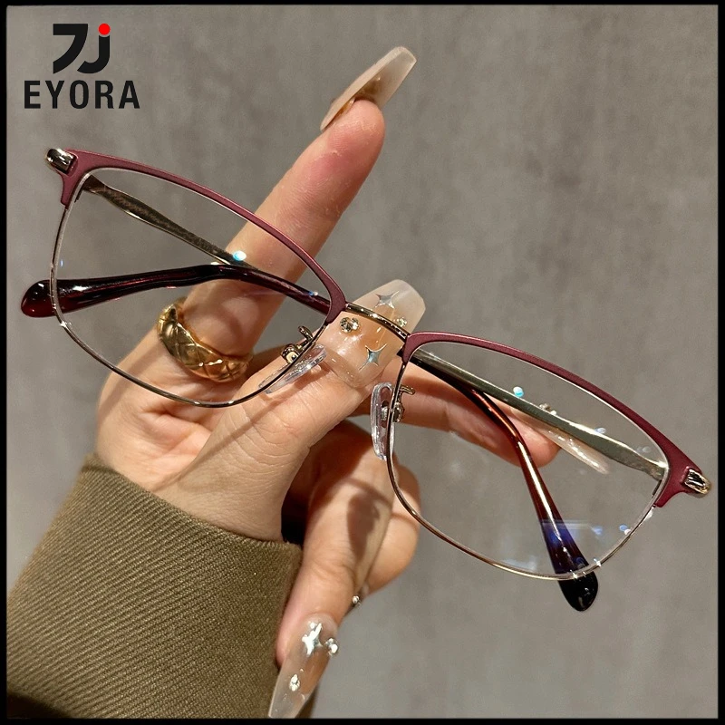

EYORA Ultralight Metal Oval Full Rim Reading Glasses Anti Blue Light Myopia and Hyperopia Photochromic Prescription Eyewear Lens