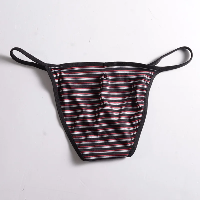 Men Sexy G-Strings & Thongs Stripe Printed String Panties Low Waist U Convex Pouch Lingerie Underpants Tanga Bikini Slip Homme