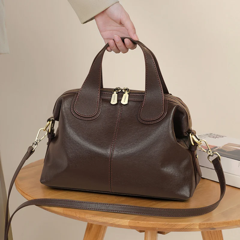 

Новая женская сумка Boston из натуральной кожи 2026 года: роскошная, мягкая на ощупь, модная, повседневная, универсальная, вместительная, через плечо