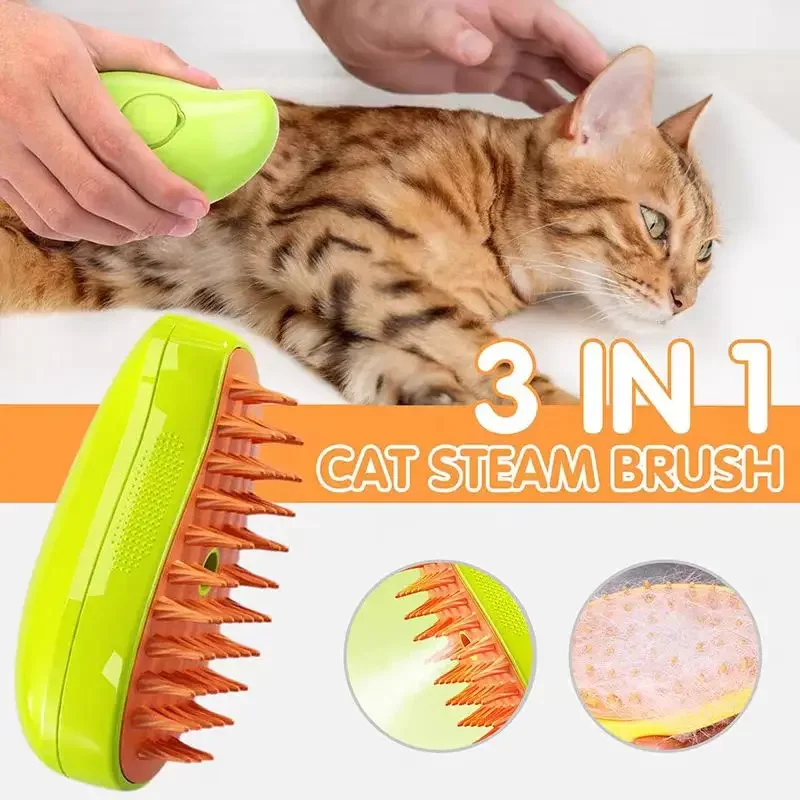 

Electric Steamy Brush for Cat and Dog, Steam Brush, Electric Sprayer for Massage, Pet Grooming Tool, Shedding Combs, 3 in 1