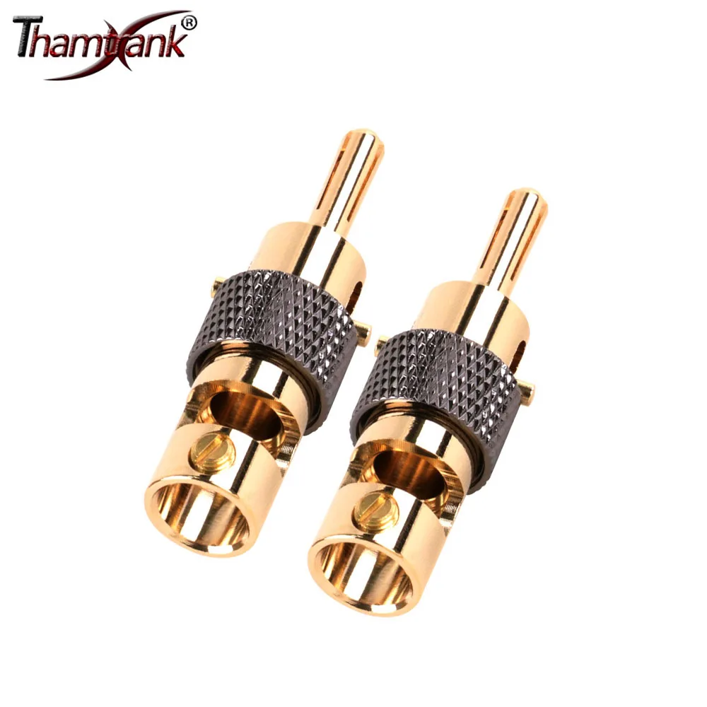 8pcs Free Shipping 24K Gold Plated Self-Lock Brass Banana Plug Audio Male Connector Speaker Amplifier Jack