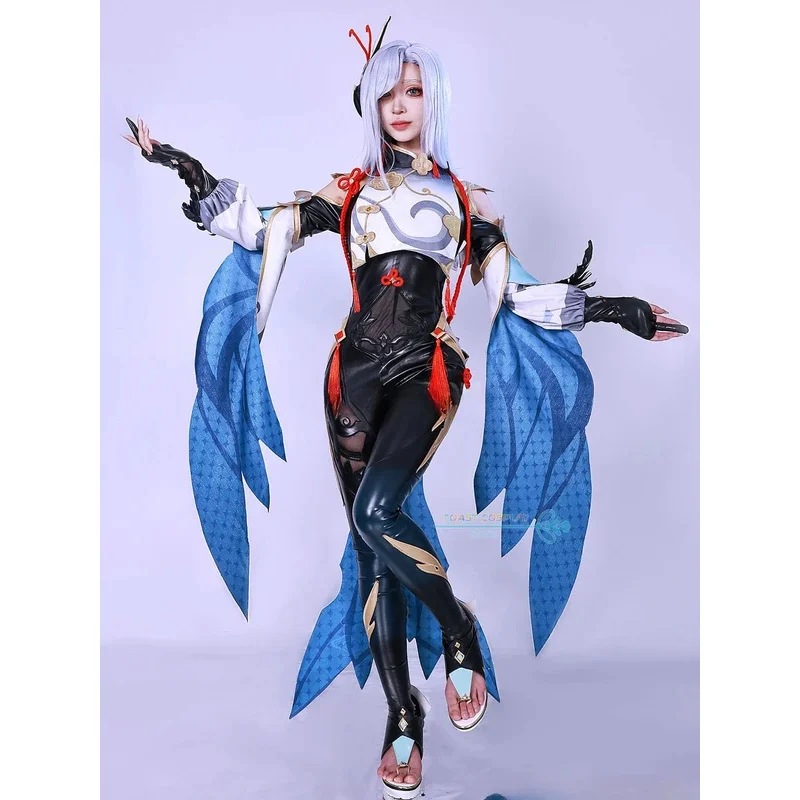 Shenhe تأثيري لعبة Genshinimpact Shenhe ثلاثية الأبعاد طباعة تأثيري فستان مُصمم حسب الطلب شعر مستعار أحذية أنيمي دور اللعب كرنفال ملابس للحفلات