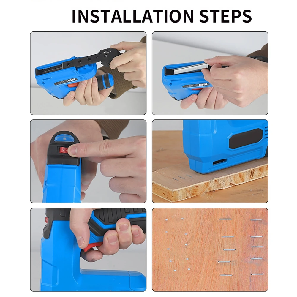 Electric Stapler Cordless Nail Gun with 1500mAh Lithium Battery USB Rechargeable Staple Gun Furniture Wood Frame DIY Tool