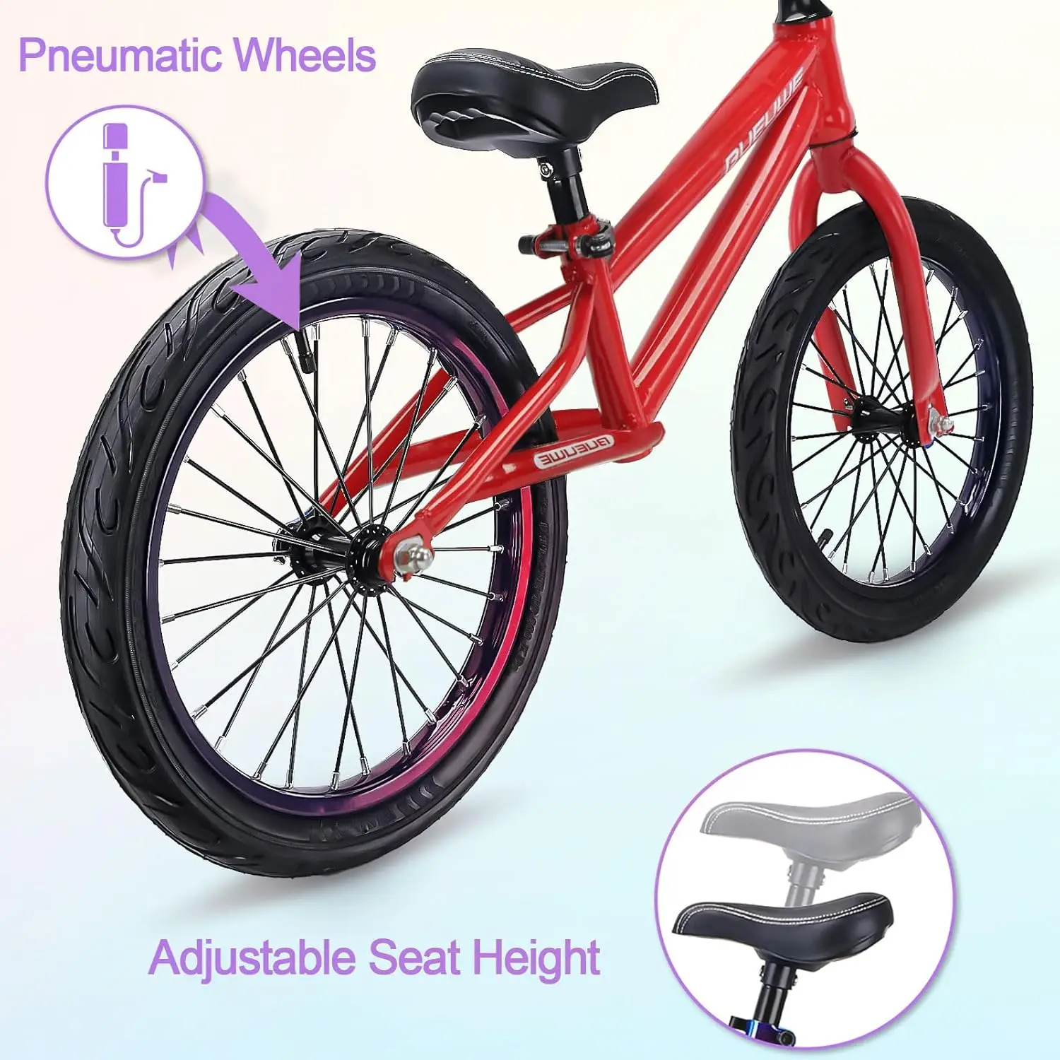Bicicleta de equilíbrio de 16 polegadas para crianças grandes de 4 a 8 anos, sem pedal, bicicleta de treinamento esportivo, assento ajustável, pneumática