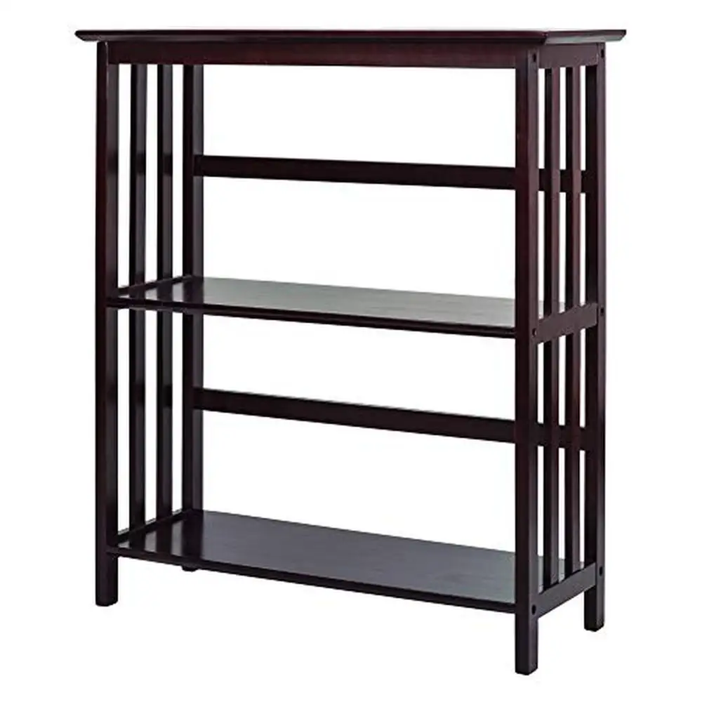 

3-Tier Solid Wood Bookcase Mission Style Decor Shelf Espresso Finish Durable Construction Ideal Bedroom Study Room 11.75"D x