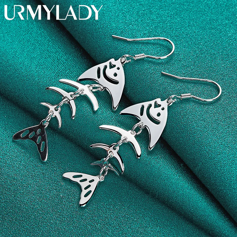 URMYLADY 925 Sterling Silver Fishbone Earrings For Women Charm Wedding Party Fashion Jewelry