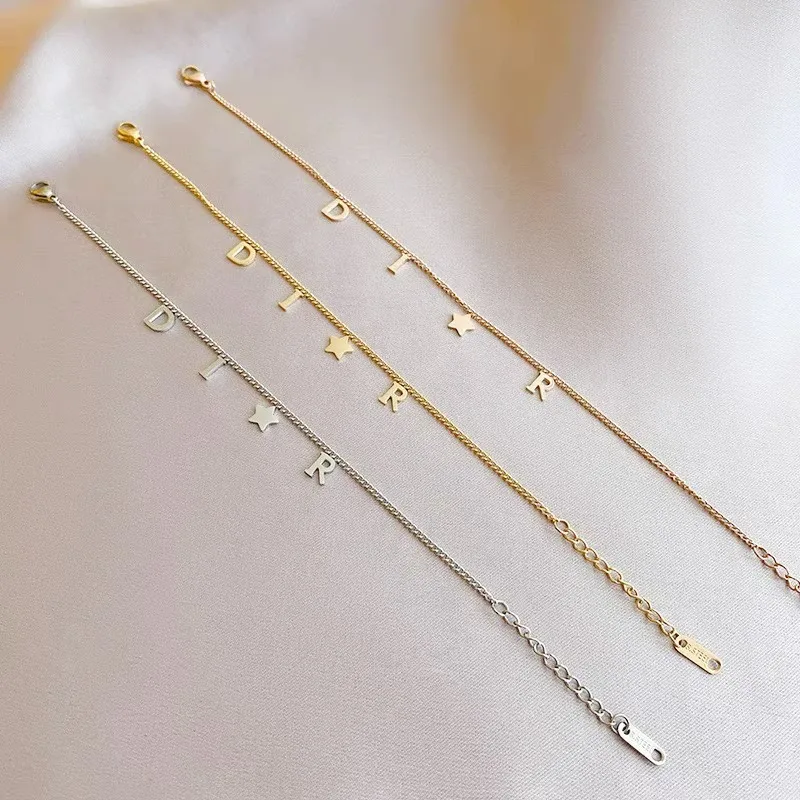 1Pc New Fashion Letter Star Pendant Bracelet for Woman, Simple Vintage Stainless Steel Bracelet Luxury Jewelry Accessories Gifts - view 4