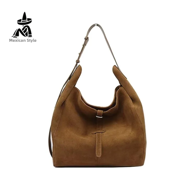 

Leather Satchel Bag Women's Casual Large Capaci Suede Buet Bag Underarm Single oulder Faion Retro Sle Handbag