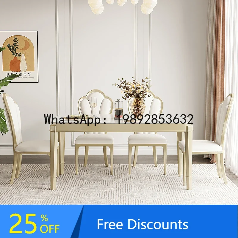 CZ  Luxury Dining Table and Chair Set, Solid Wood Type, Rock Slab Dining Table, Rectangular Household Dining Table