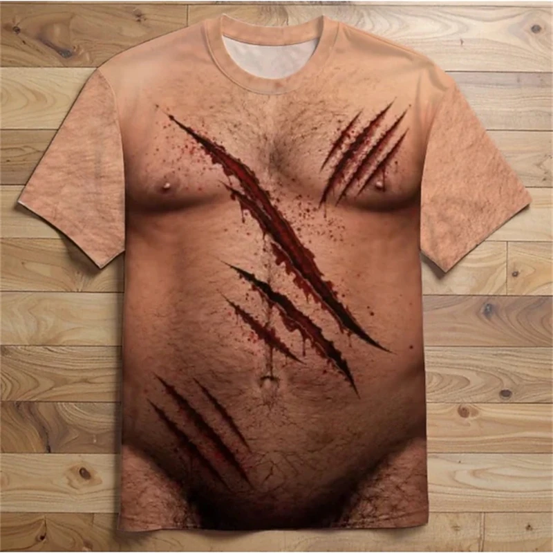 Men's Halloween Short-Sleeve T-Shirt Funny Fake Muscle T-Shirt Fashionable Casual Sports T-Shirt Streetwear Loose-Fitting Top
