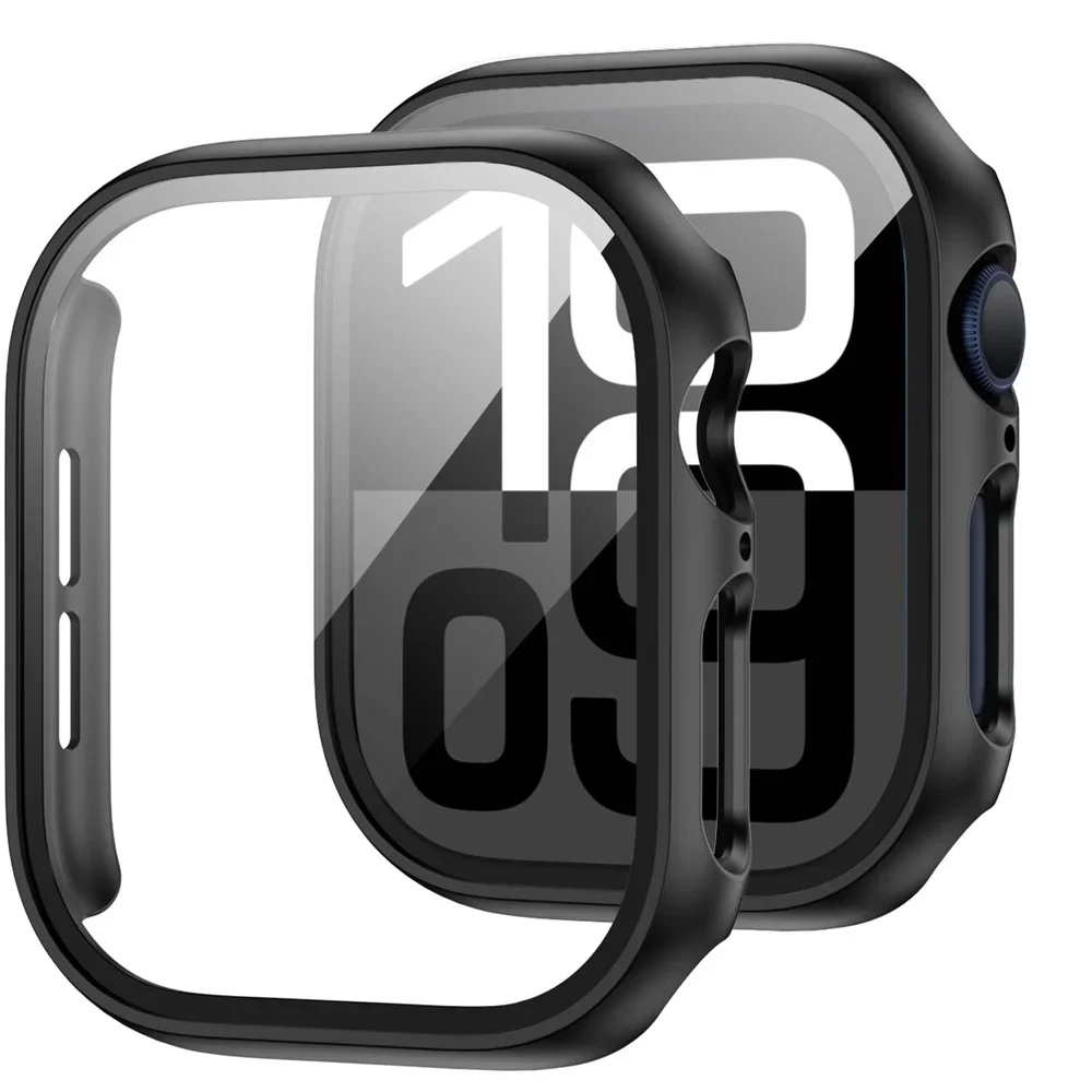 Tempered Glass+cover For Apple Watch 9 8 44mm 40mm 41mm 45mm 42mm 38mm PC bumper Screen Protector Case iWatch series 7 6 5 4 se