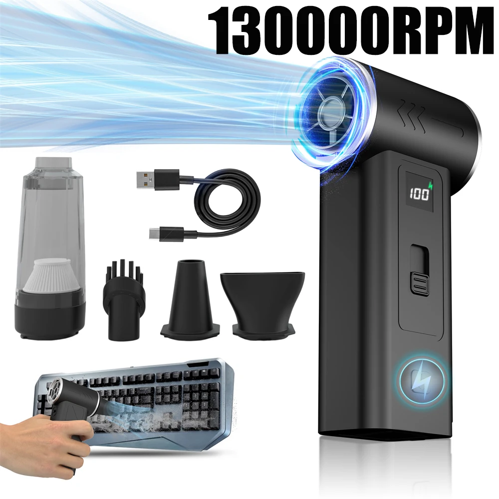 

New Turbo Jet Violent Fan 130000RPM High Speed Air Blower 8000mAh Vacuum Cleaner Brushless Motor Car Dust Blower with Vacuum Kit