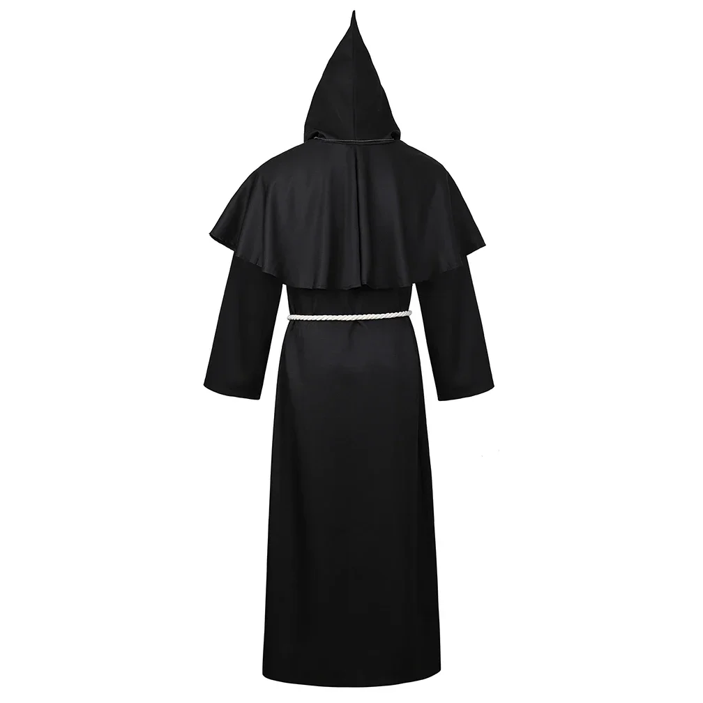 Monk Costume Medieval Friar Hooded Cap Cloak Renaissance Priest Robe Costumes Men Halloween Fancy Dress