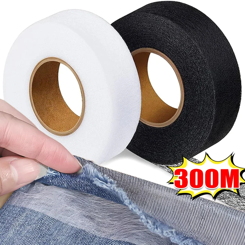 Cinta adhesiva para dobladillo de hierro de 300/60M, cinta para dobladillo de pantalones, borde de doble cara, tela acortadora para pantalones vaqueros, faldas, ropa, manualidades de costura DIY