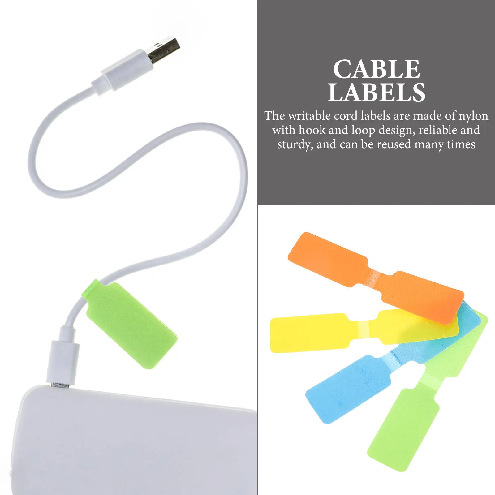 Cable Labels 50Pcs Reusable Nylon Hook and Loop Writable Cord Tags Wire Markers for Chargers and Electronics