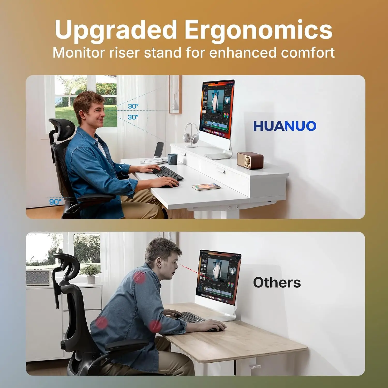 32x21 Inch Electric Standing Desk with Drawers & C-Clamp Mount, 4 Preset Heights, 2 Hooks, Home Office, White, Customized