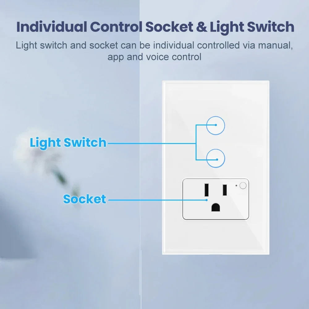 Tuya Wifi 1/2gang Touch Switches US Mexico Standard Socket, Tempered Glass Panel, Smart Switch Work with Google Home/ Alexa