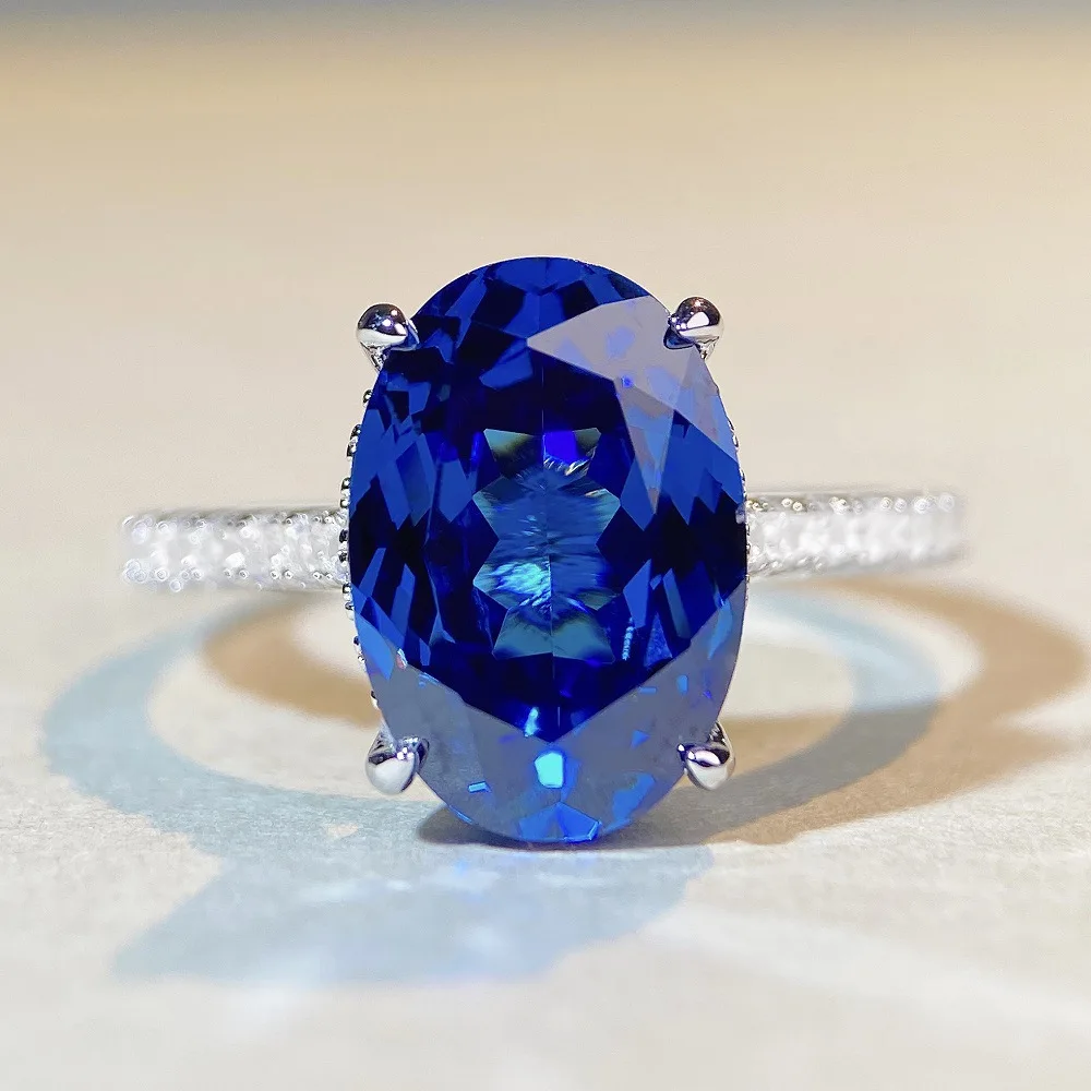 

S925 Sterling Silver Pigeon Egg Diamond Ring 6 Carat Dan Shaped High Carbon Diamond Sapphire Full Diamond Silver Ring Women