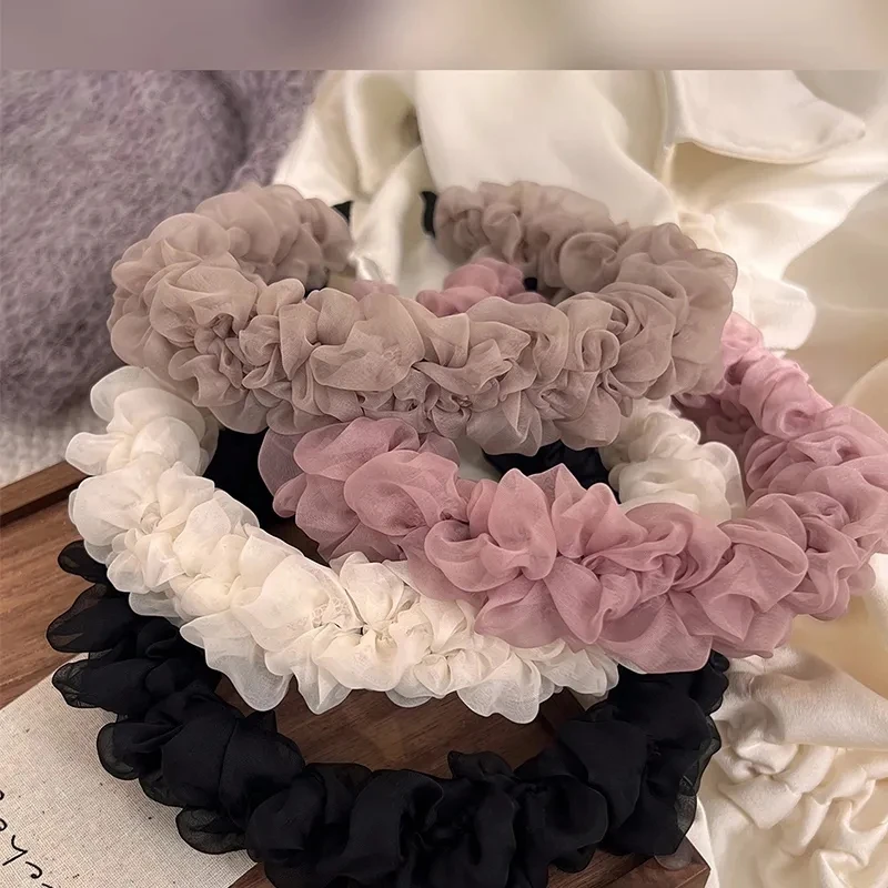 New Trendy Solid Color Mesh Pleated Headbands for Women Korean Elegant Ruffle Hairband Hair Band Headwear Hair Accessories