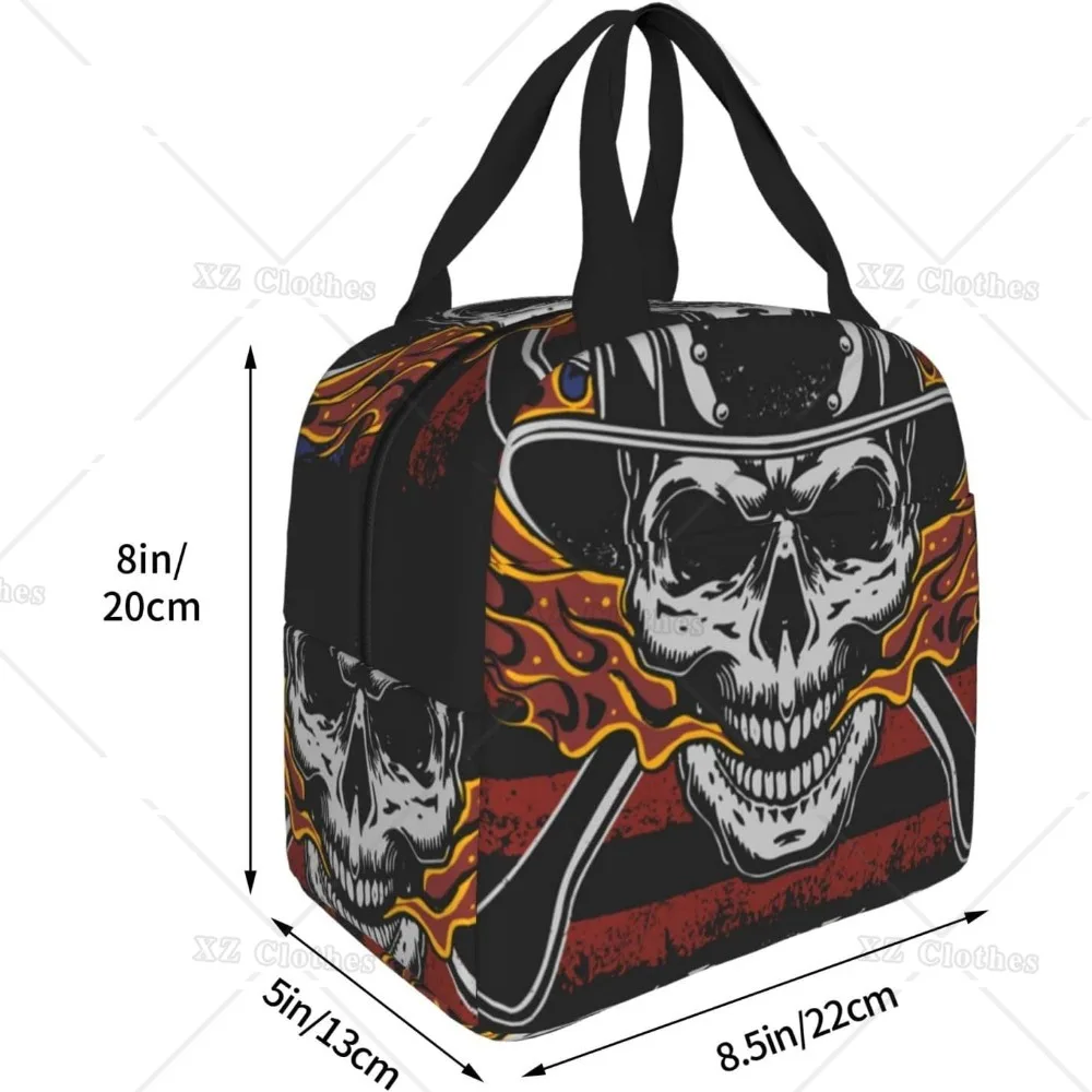 American Fire Fighter Skull Reusable Lunch Bag Insulated Tote Box Thermal Cooler Handbag Food Container for Men Work Outdoors