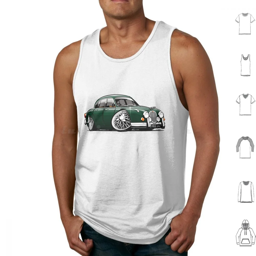 Mark 2 Jag Caricature British Racing Green Tank Tops Print Cotton Mark 2 2 Mark Ii Jag Mark Two British Saloon Sportscar