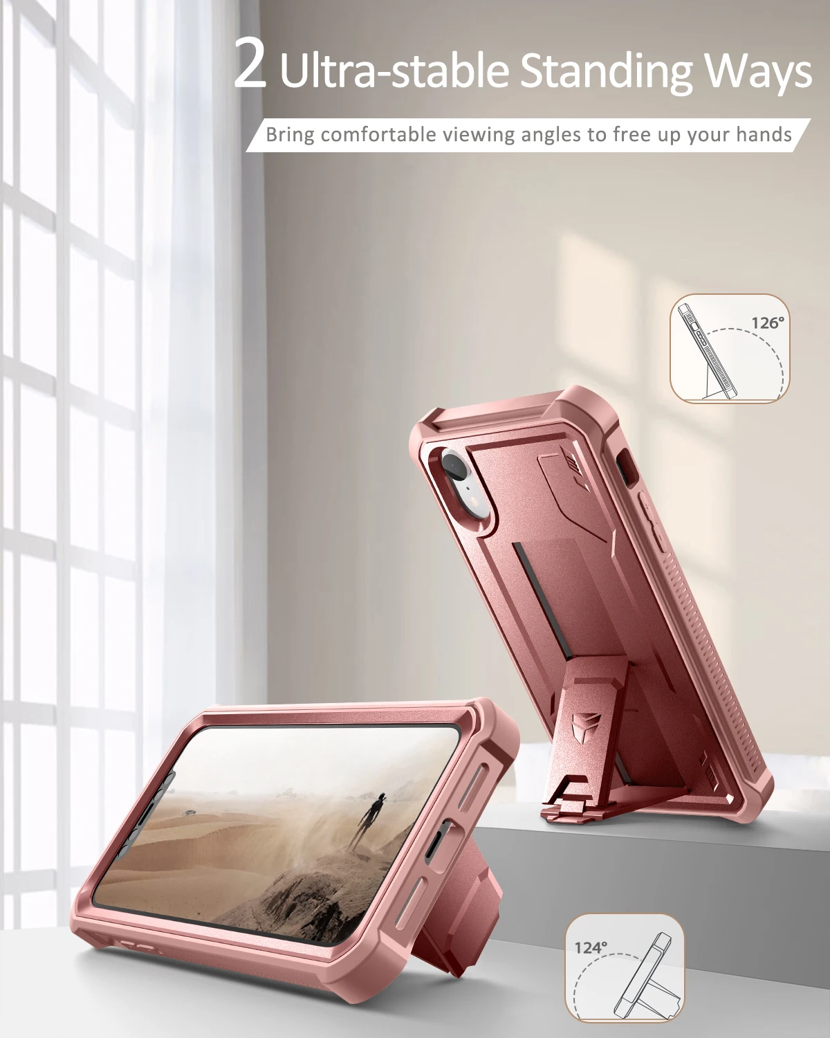 Dexnor For iPhone XR Case 6.1inch Full-Body Bumper Military Grade Armor Shockproof Cover Kickstand with Built-inScreen Protector