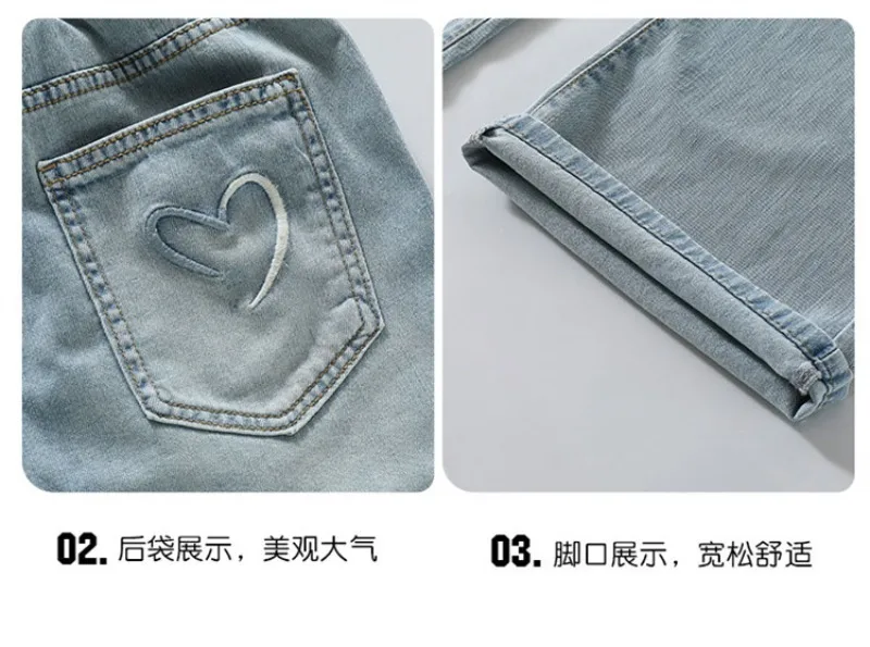 OLEKID Frühlings-Jeans für Mädchen mit Taschen, Kinder-Denim-Hose mit lockerem, elastischem Bund, 4-14 Jahre, Mädchenhose, Babyhose – Detail 3