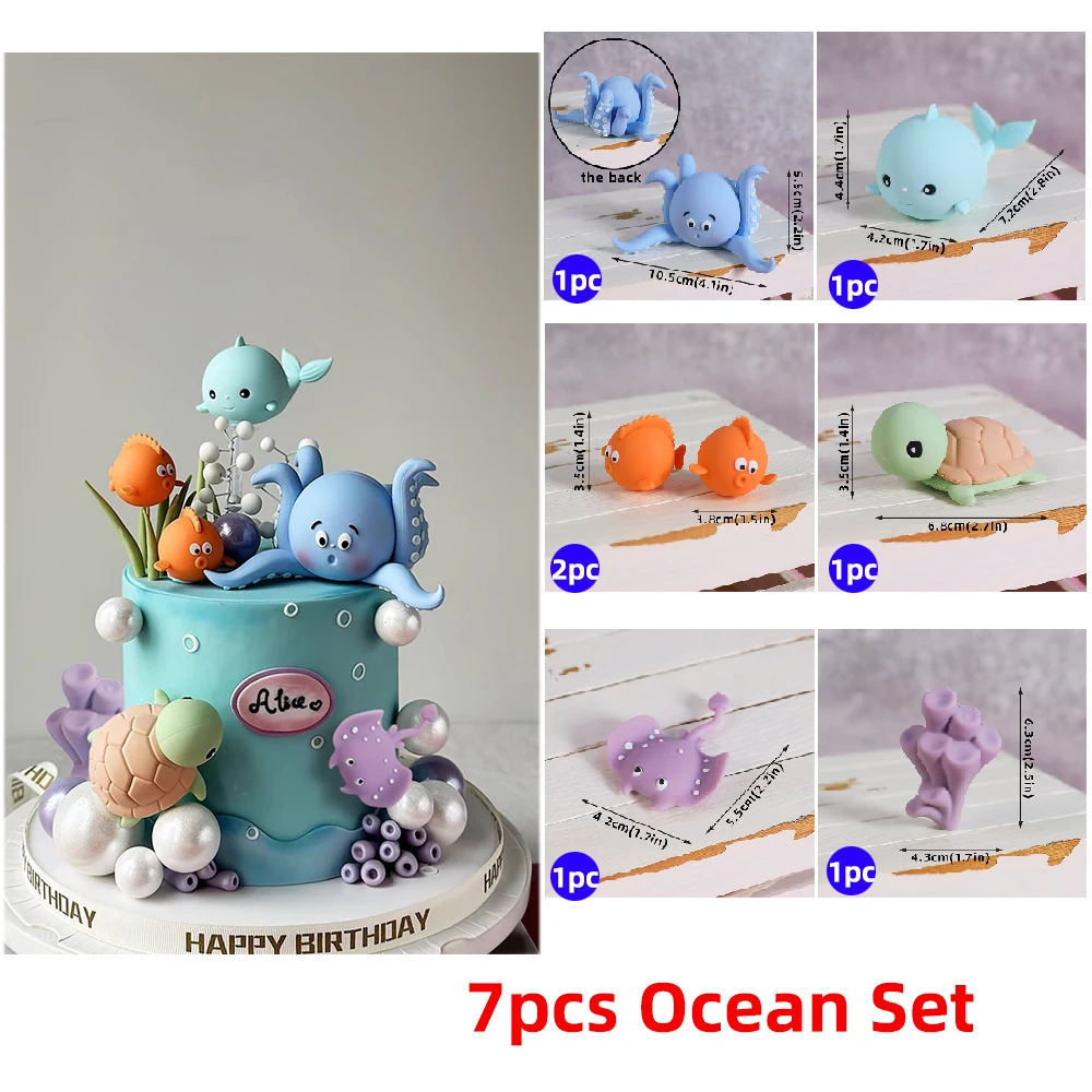 Tortenaufsätze unter dem Meer, orangefarbener Oktopus, Delfin, Krabbe, Agouti für Jungen und Mädchen, alles Gute zum Geburtstag, Babyparty, Marine-Themendekorationen – Detail 28