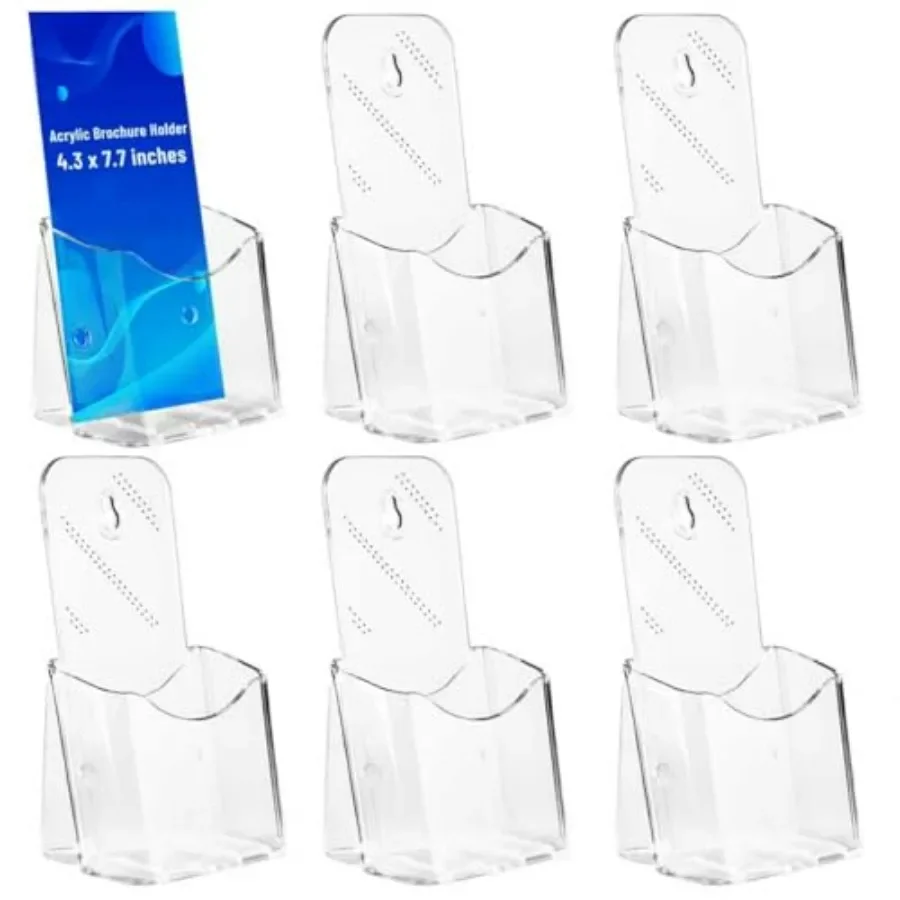 6 Pcs Brochure Holder Stand, 4 inches Acrylic Pamphlet Display Stand Wall Mount/Countertop, Clear Plastic Trifold Rack Card Hol