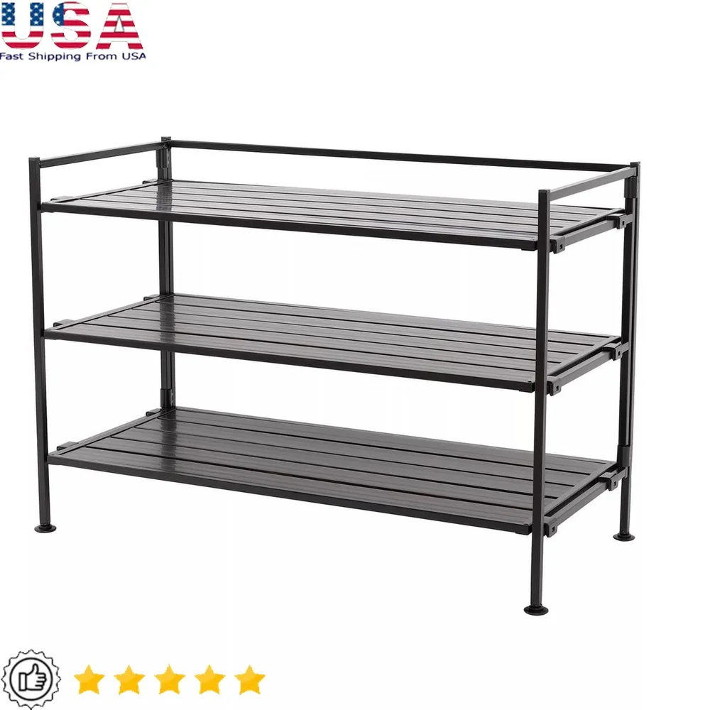 

3-Tier Stackable Shoe Storage Rack Organizer Metal Frame Interlock Design Holds 12 Pairs Sneakers Boots Sandals Versatile Home