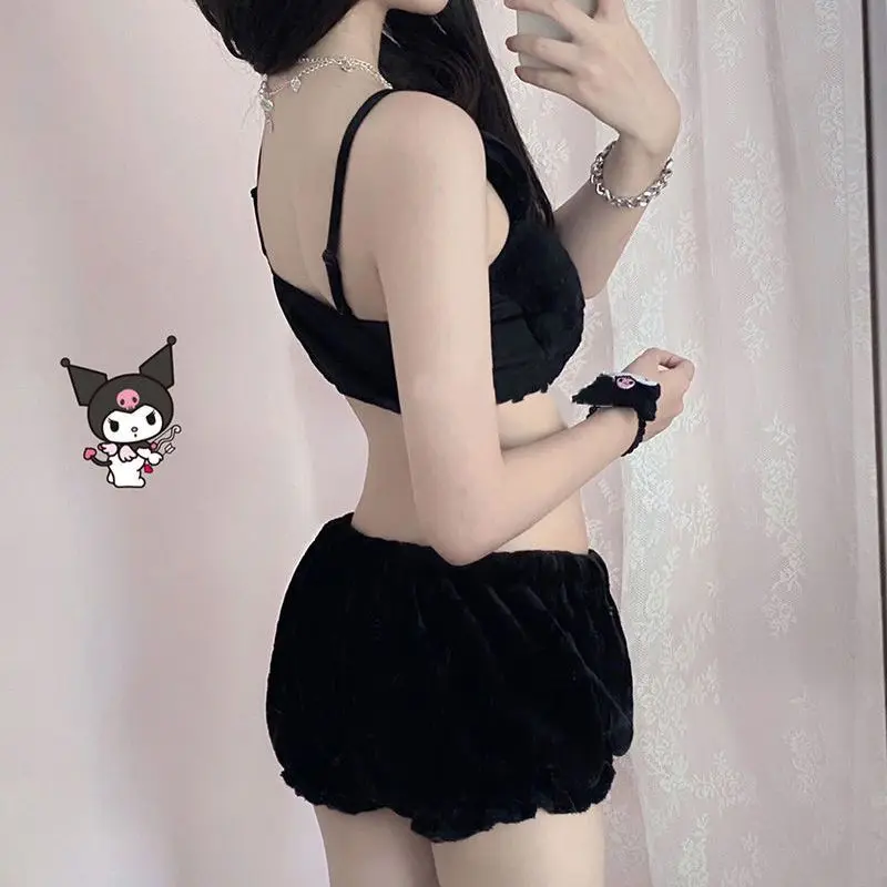 Sanrio Kuromi Pajamas Set Anime Nightwear 2Pcs/Set Women Plush Sexy Tank Top Shorts Sweet Cute Household Clothes Girl Home Wear