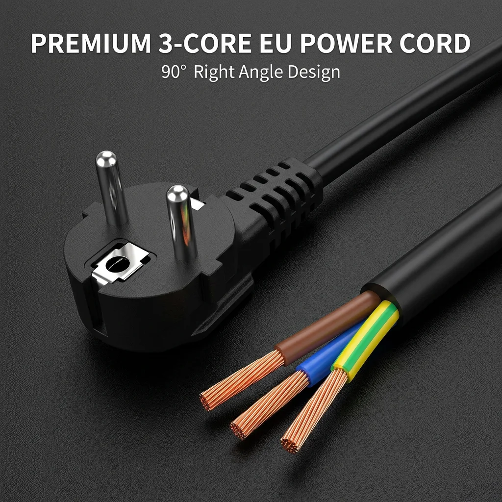 0.5/1.5/5M 16A EU Plug Power Cable 3Pin 3*1.5 Square Copper Power Wire European Standard Bare Tail Semi-finished Cord