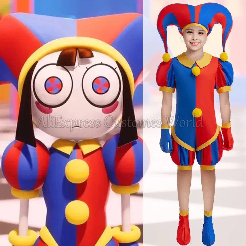 

❤2026★ The Amazing Cos Pomni Cosplay Costume For Kids Fantasia Digital Circus Disguise Clothing Boy Girls Pomni Hat Outfits Hal❤