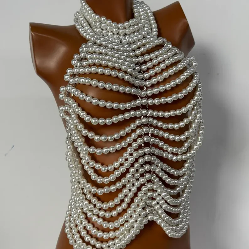 Handgefertigtes Perlen-Halter-Top für Damen - Rückenfreies Perlen-Crop-Top für Party, Hochzeit, Abendveranstaltungen, Festivals, Strand und Streetwear – Detail 10