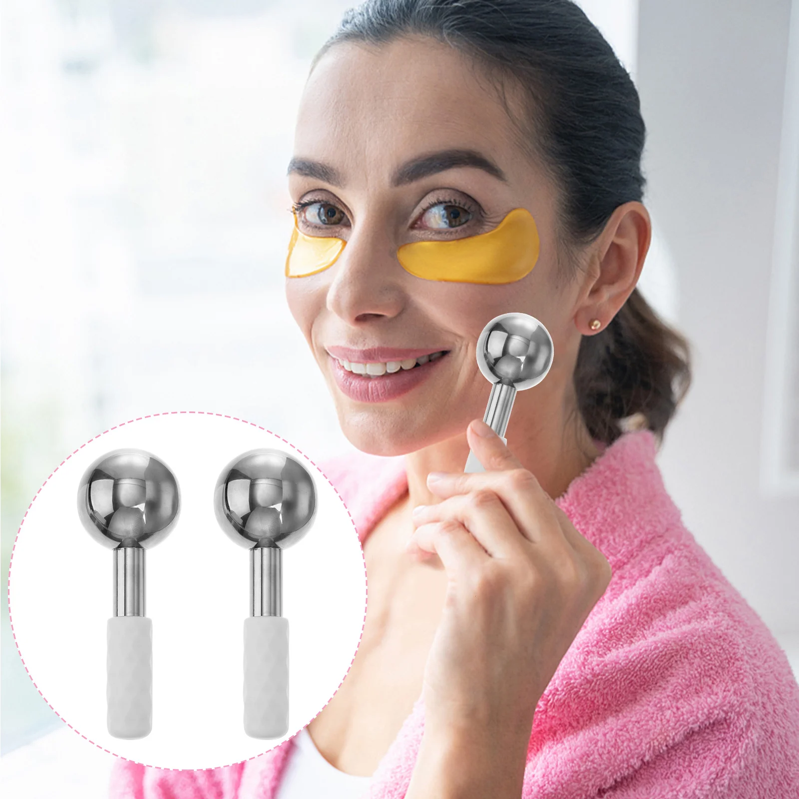 Bola de masaje de acero inoxidable, globo de hielo para cara, cuello, cuerpo, cuidado de la piel, juego de rodillos faciales antienvejecimiento, herramienta de enfriamiento, 2 uds.