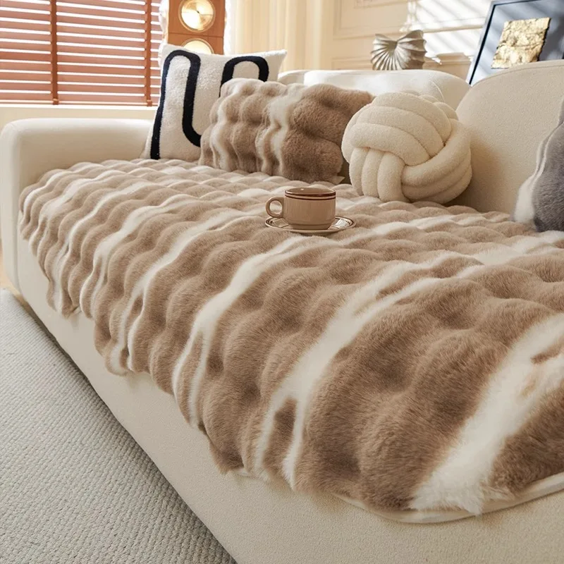 Winter Rabbit Plush Sofa Cushion Irregular-Shaped Anti-Slip Sofa Cushions and Thickened Warm Sofa Cover Universal Sofa Covers
