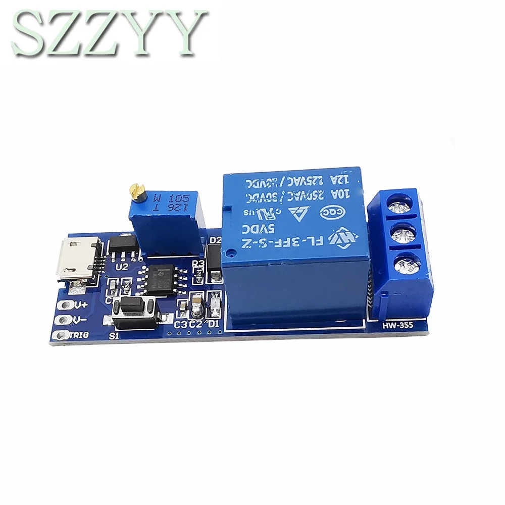 Smart Electronics Control Module Trigger Delay Switch 5V-30V Micro USB Power Adjustable Delay Relay Timer