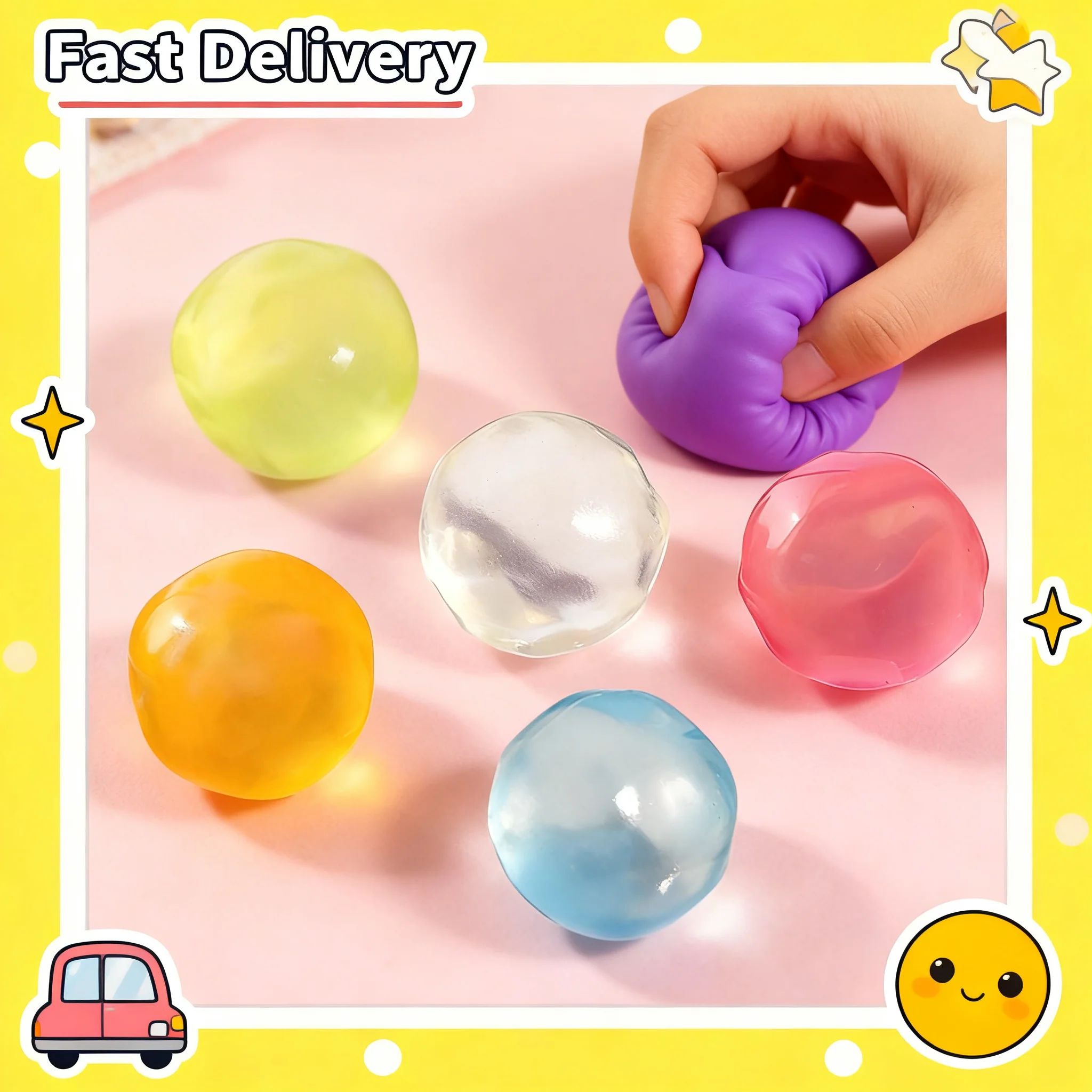 1/6 Stück Squishy Plastik-Fidget-Spielzeug Transparentes Kokosnussöl-Quetschspielzeug Simulierter Blauer Transparenter Ball Lustiges Anti-Stress-Spielzeug