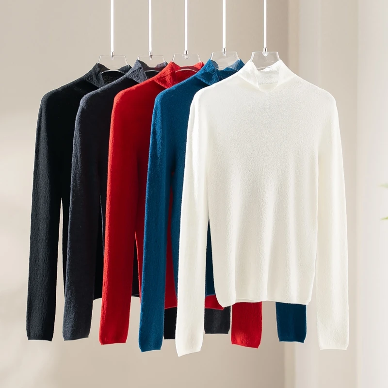 Birdtree, 100% Sheep Wool Blouse, Pile Neck Long Sleeve Shirt, Women's Knitted Warmth Seamless Undershirt, 2026 New T69011JF