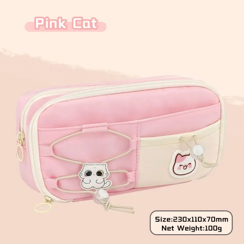 Black Cat Pen Bag Multi-layer Drawstring Design Pencil Case Partition Storage Large Capacity Stationery Organizer Back To School