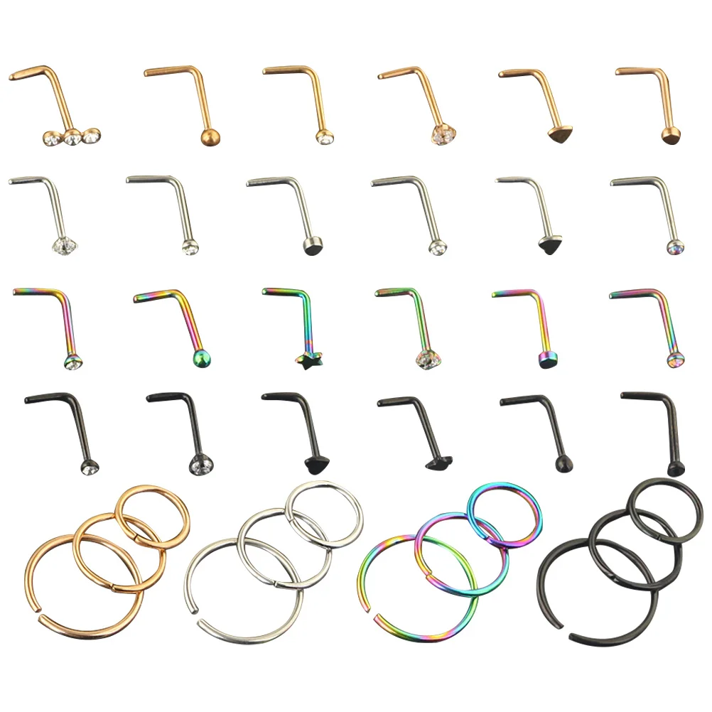 

1Set Nose Ring Stud Stainless Steel Durable Safe Skin Friendly Adjustable Nose Cuff Jewelry for Women Fashion Gift